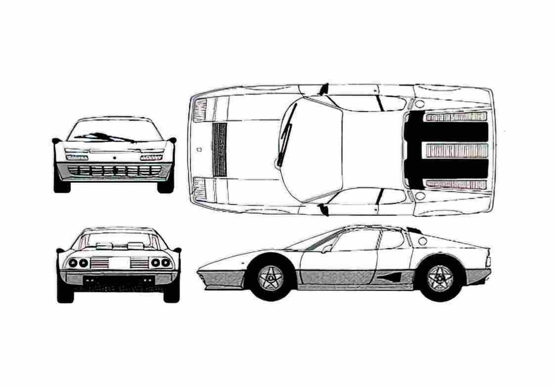 Blueprint Ferrari 512 BB Berlinetta Boxer Coupe 1976 A4 Photo Print