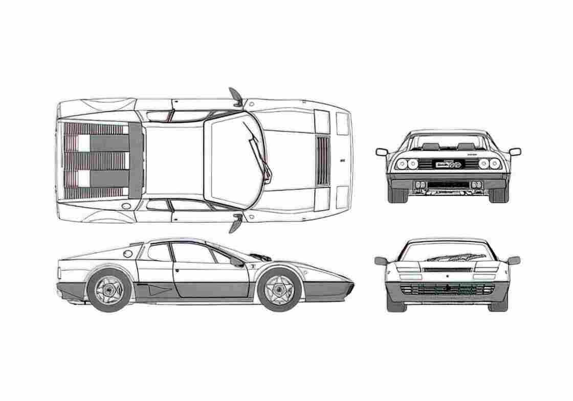 Blueprint Ferrari 512 BB Coupe 1976 A4 Photo Print
