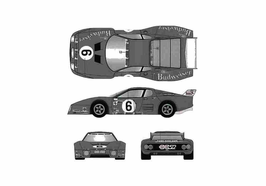 Blueprint Ferrari 512 BB Le Mans Budweiser Coupe 1982 A4 Photo Print