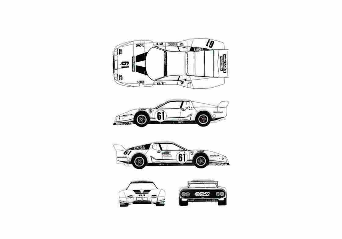 Blueprint Ferrari 512 BB Le Mans Emka Coupe 1979 A4 Photo Print