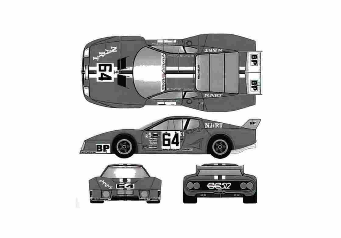 Blueprint Ferrari 512 BB Le Mans Nart Coupe 1979 A4 Photo Print