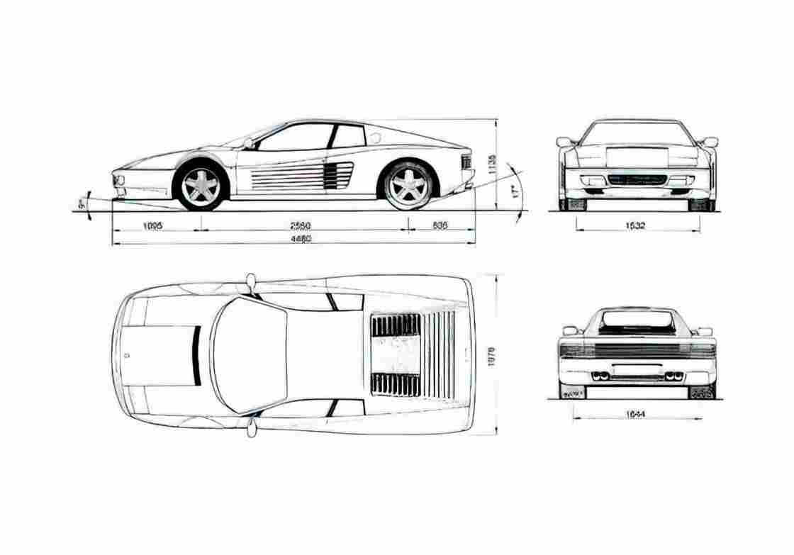 Blueprint Ferrari 512 TR Coupe 1991 A4 Photo Print