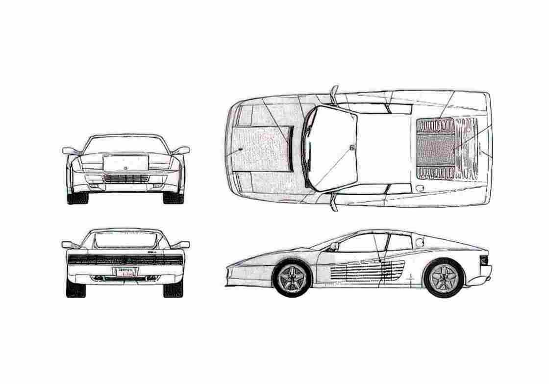 Blueprint Ferrari 512 TR Coupe 1992 A4 Photo Print