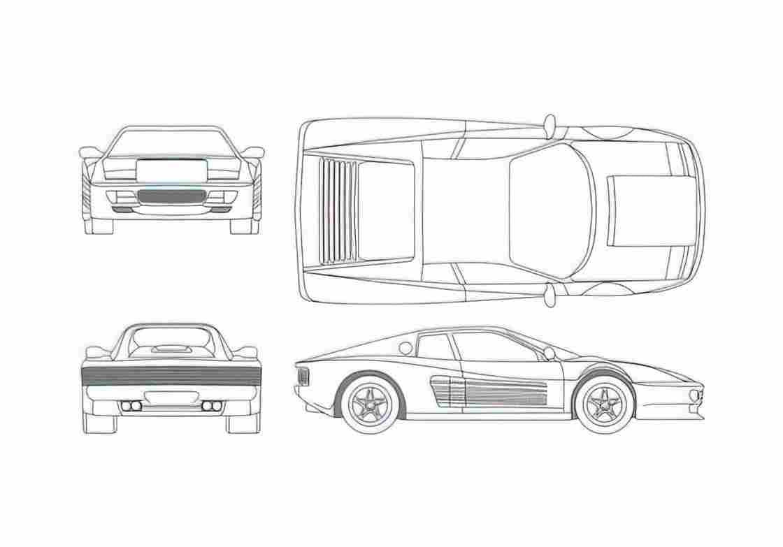 Blueprint Ferrari 512 TR Testarossa Coupe 1984 A4 Photo Print