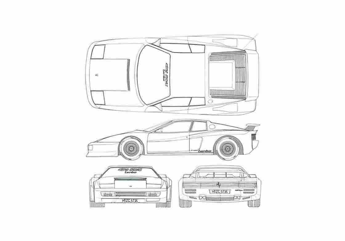 Blueprint Ferrari 512 TR Testarossa Koenig Special Coupe 2002 A4 Photo Print