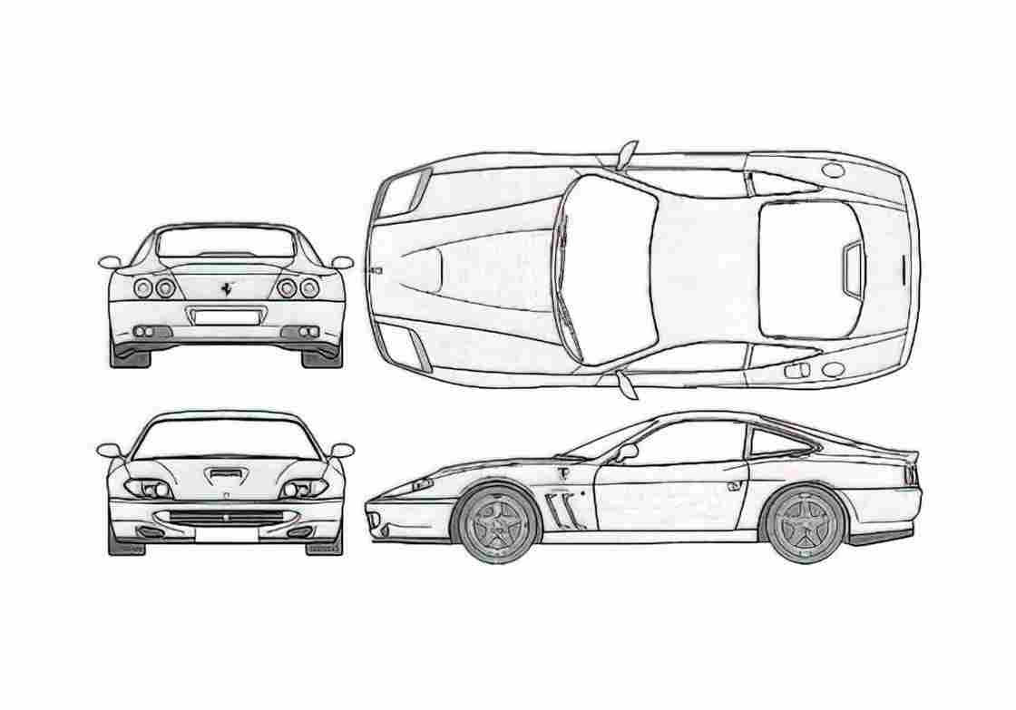 Blueprint Ferrari 550 Maranello Coupe 1996 A4 Photo Print
