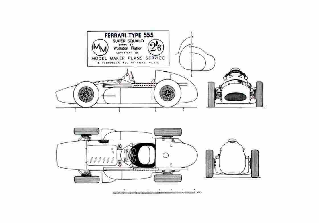 Blueprint Ferrari 555 F1 Super Squalo OW 1955 A4 Photo Print