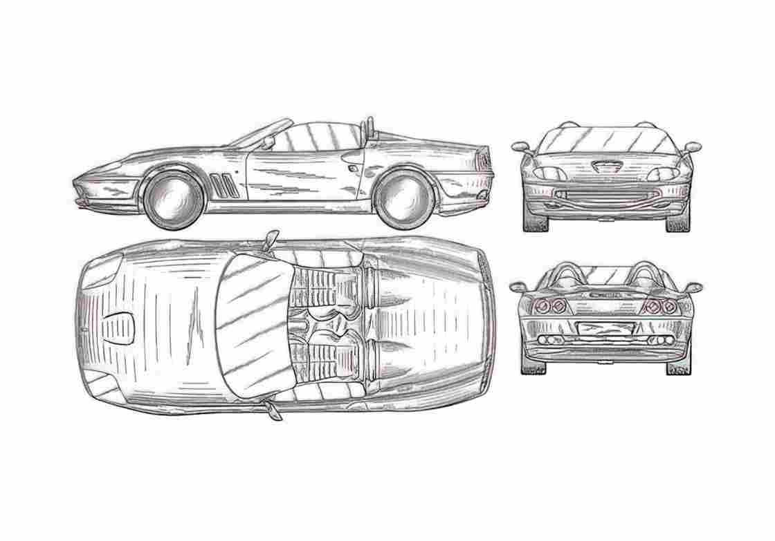 Blueprint Ferrari 575 Barchetta Cabriolet 2000 A4 Photo Print