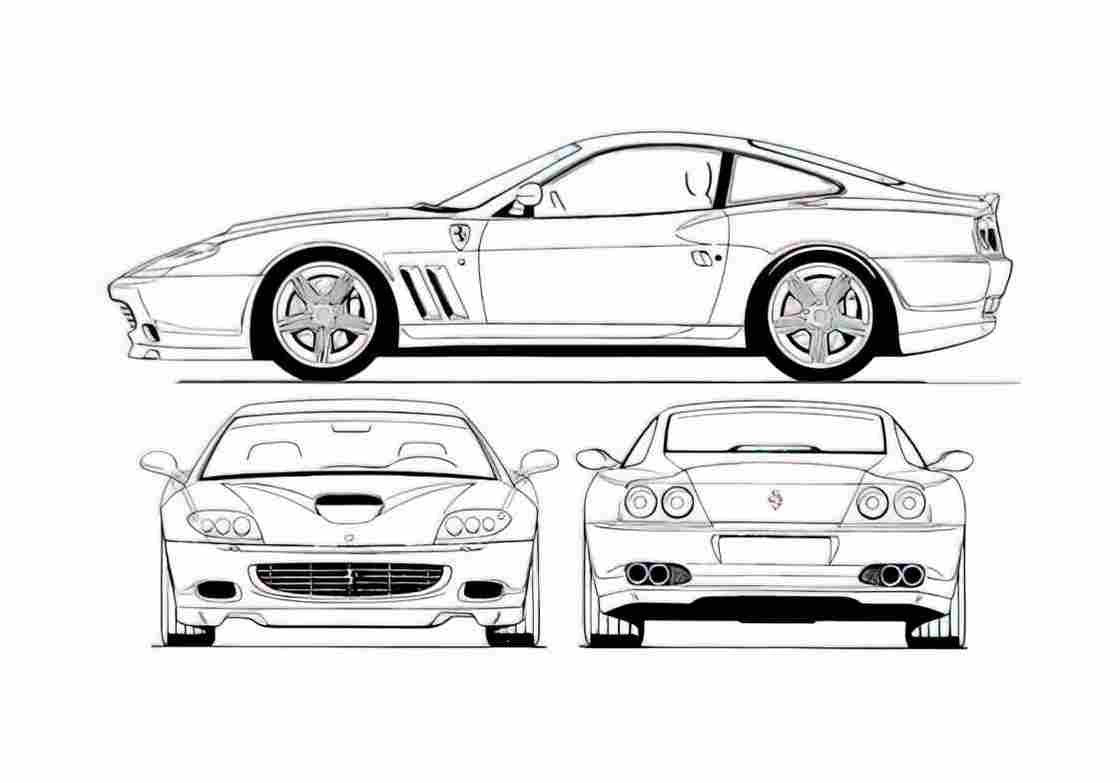 Blueprint Ferrari 575M Coupe 2002 A4 Photo Print
