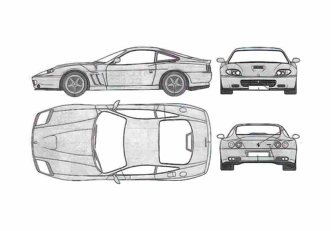 Blueprint Ferrari 575M Maranello Coupe 2002 A4 Photo Print