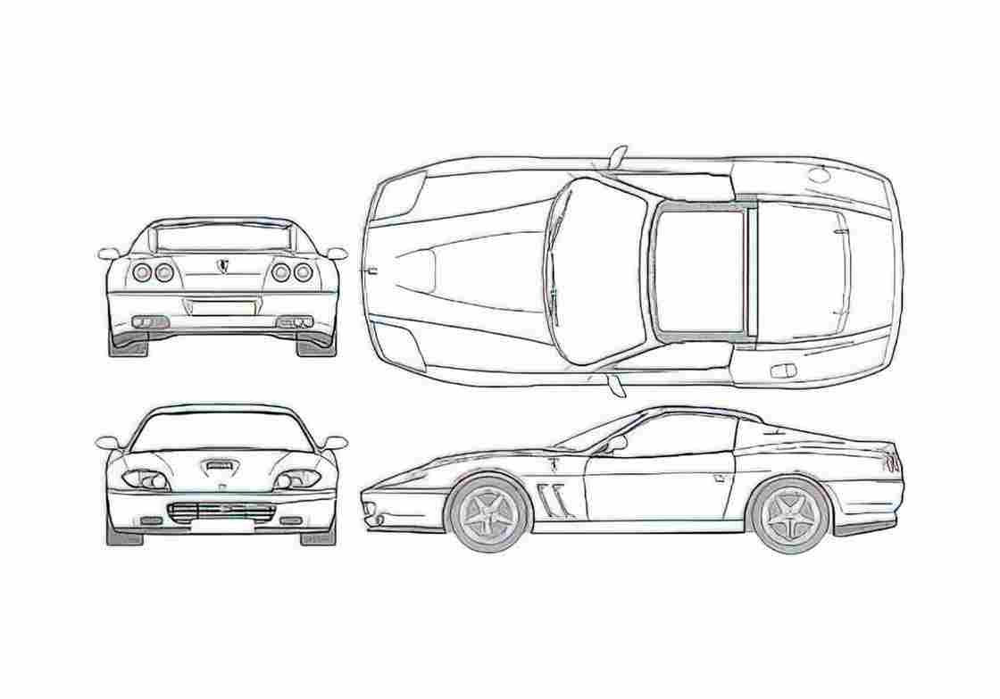 Blueprint Ferrari 575M Superamerica Coupe 2005 A4 Photo Print