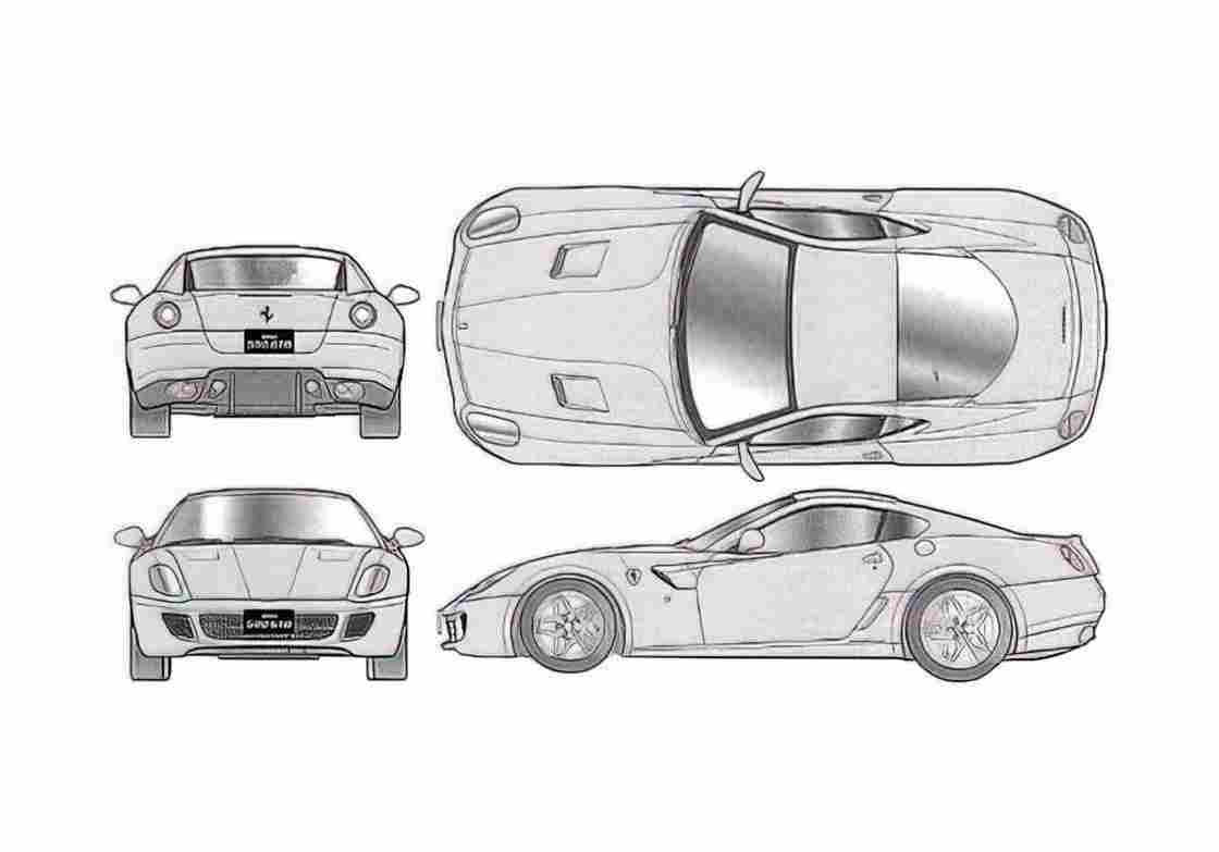 Blueprint Ferrari 599 GTB Fiorano Coupe 2006 A4 Photo Print