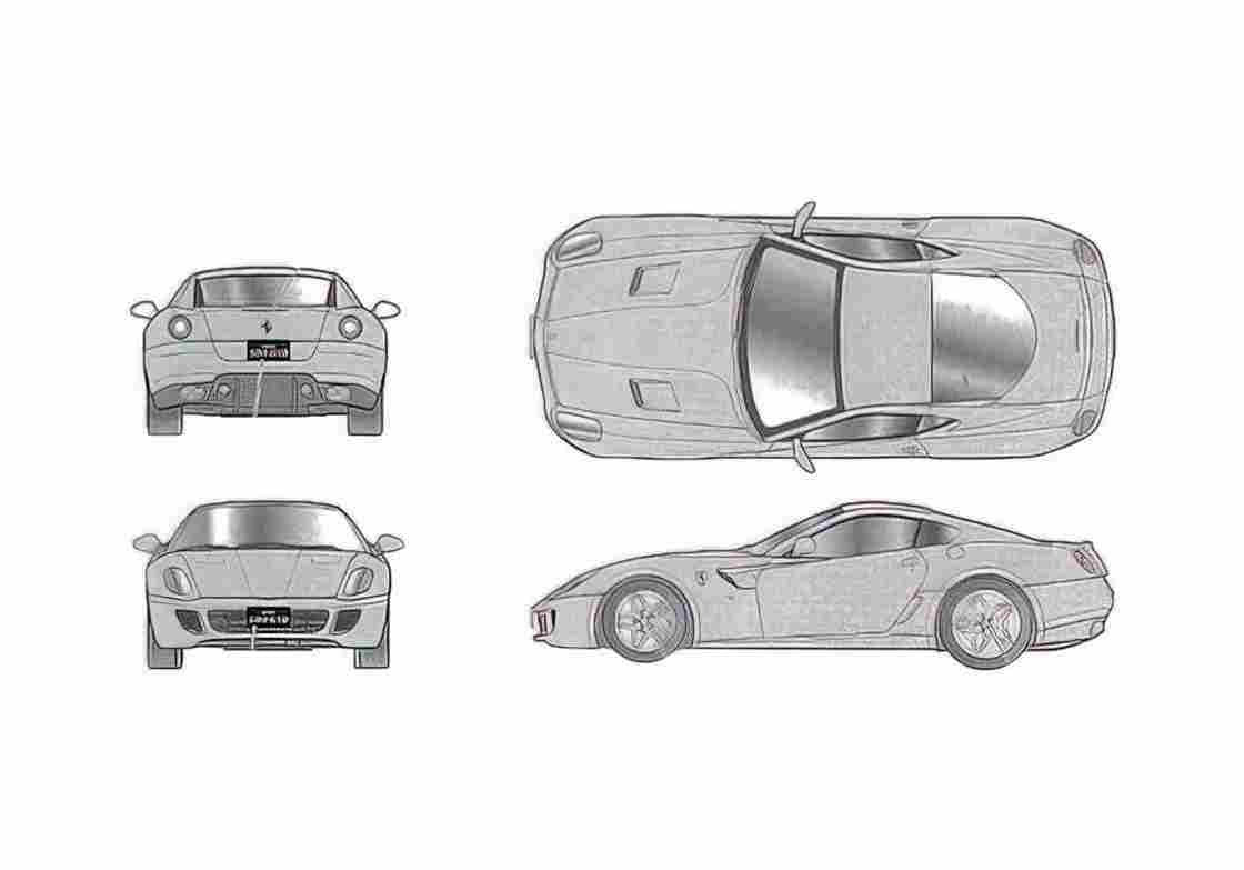 Blueprint Ferrari 599 GTB Fiorano Coupe 2007 A4 Photo Print