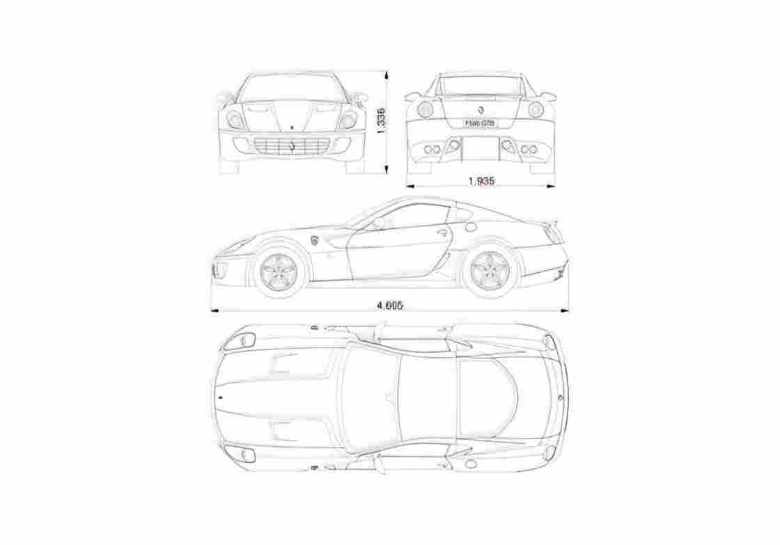 Blueprint Ferrari 599 GTB Fiorano Coupe 2009 A4 Photo Print