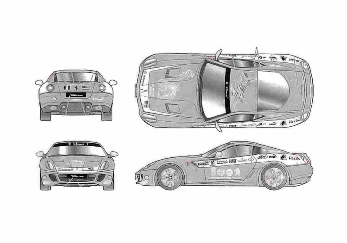 Blueprint Ferrari 599 GTB Pan American USA Coupe 2006 A4 Photo Print