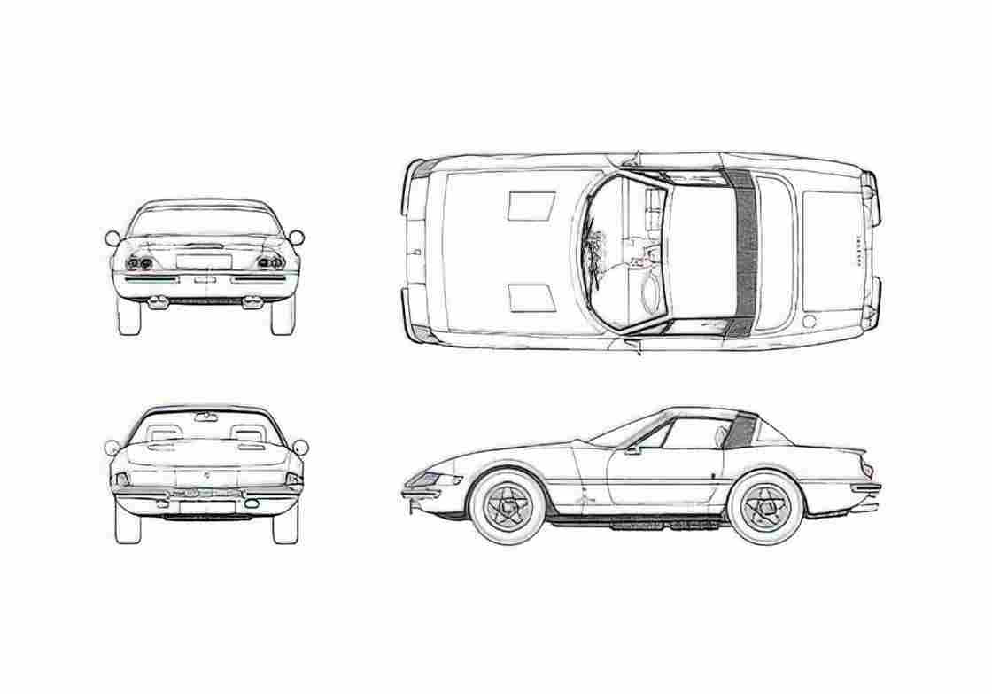 Blueprint Ferrari Daytona Supechiare Targa 1971 A4 Photo Print