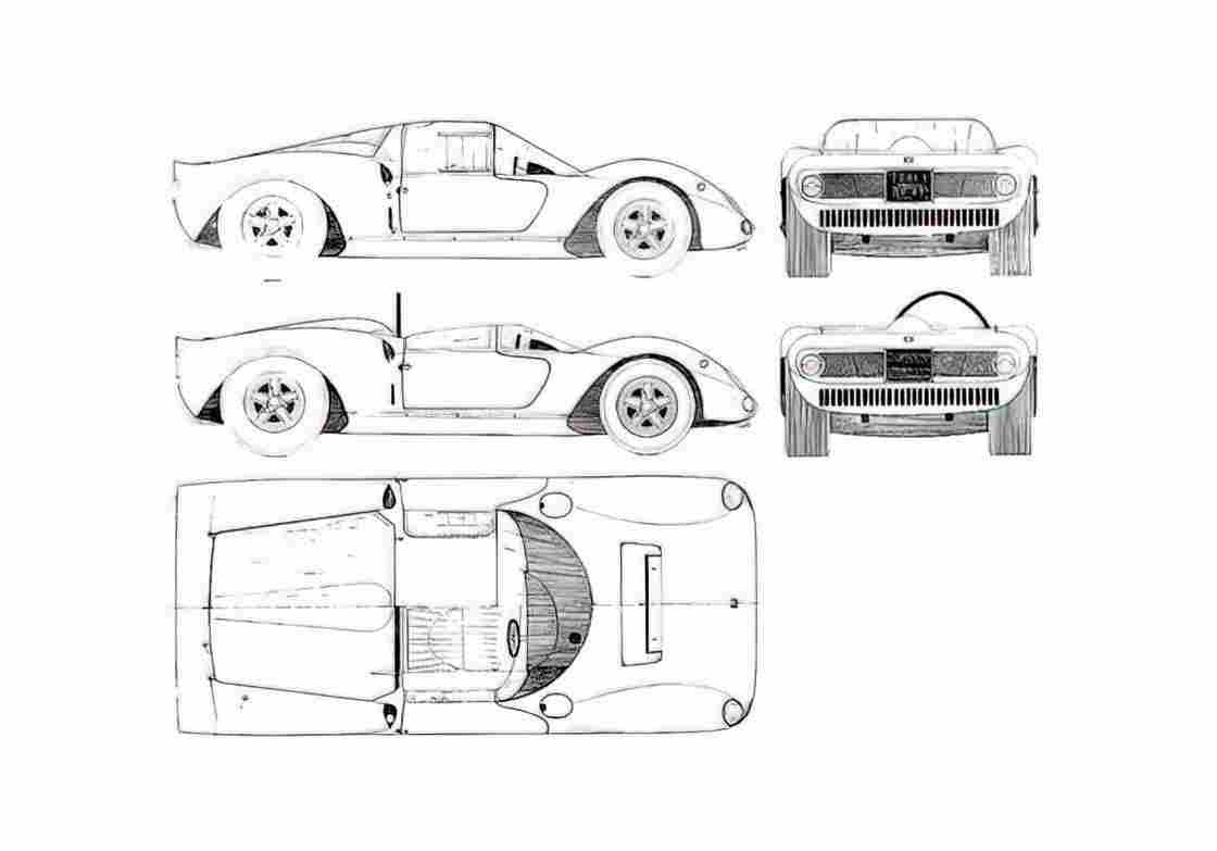Blueprint Ferrari Dino 166 P Coupe 1969 A4 Photo Print