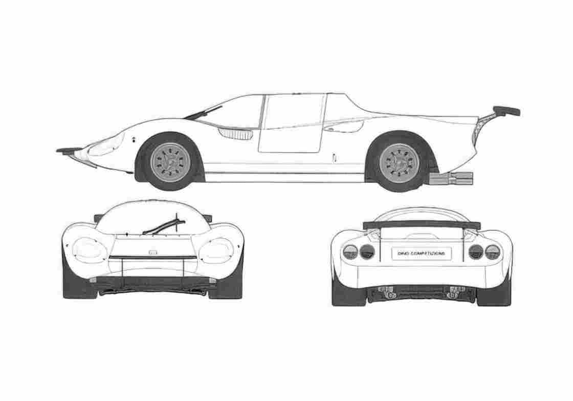 Blueprint Ferrari Dino 206 DX Coupe 1968 A4 Photo Print