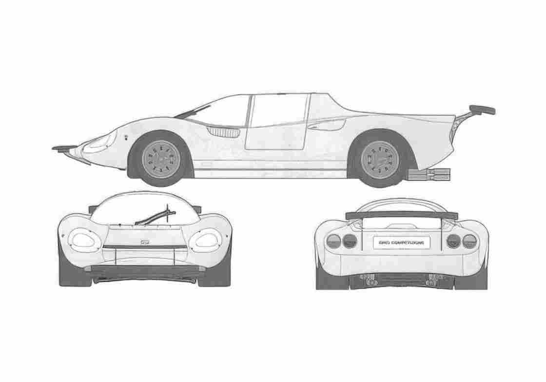 Blueprint Ferrari Dino 206 GT Competizione Coupe 1969 A4 Photo Print