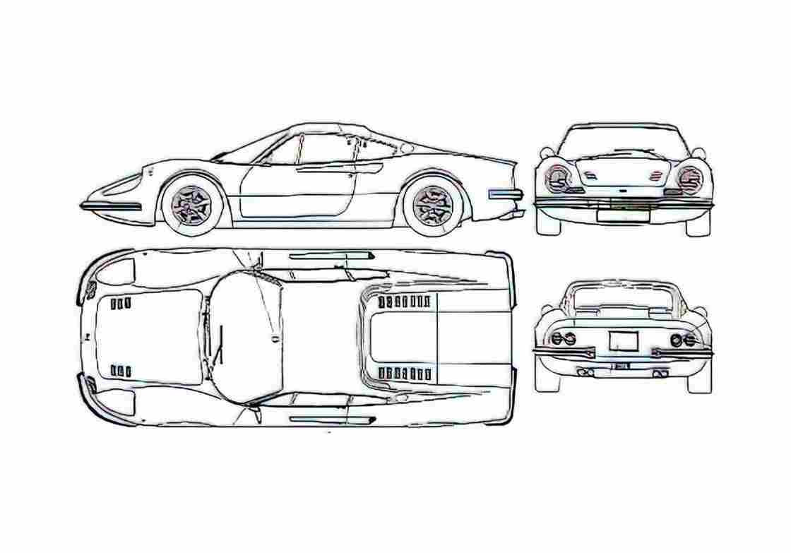 Blueprint Ferrari Dino 246 GT Coupe 1969 A4 Photo Print