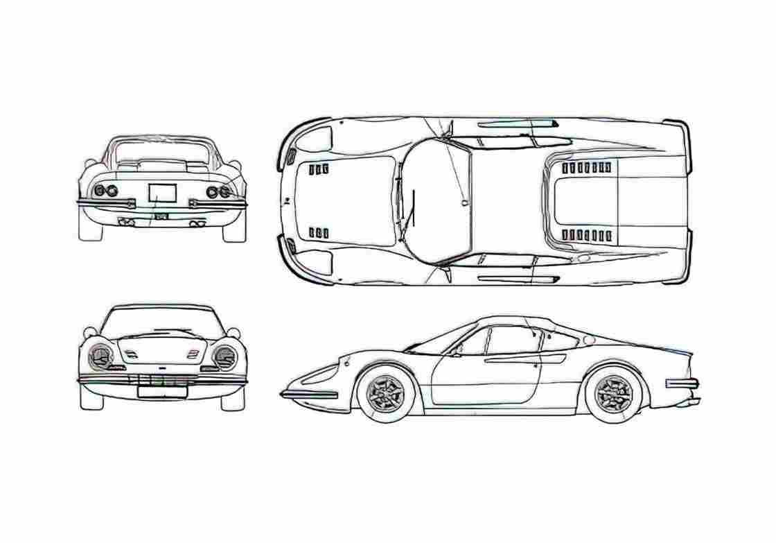 Blueprint Ferrari Dino 246 GT Early Type Coupe 1968 A4 Photo Print