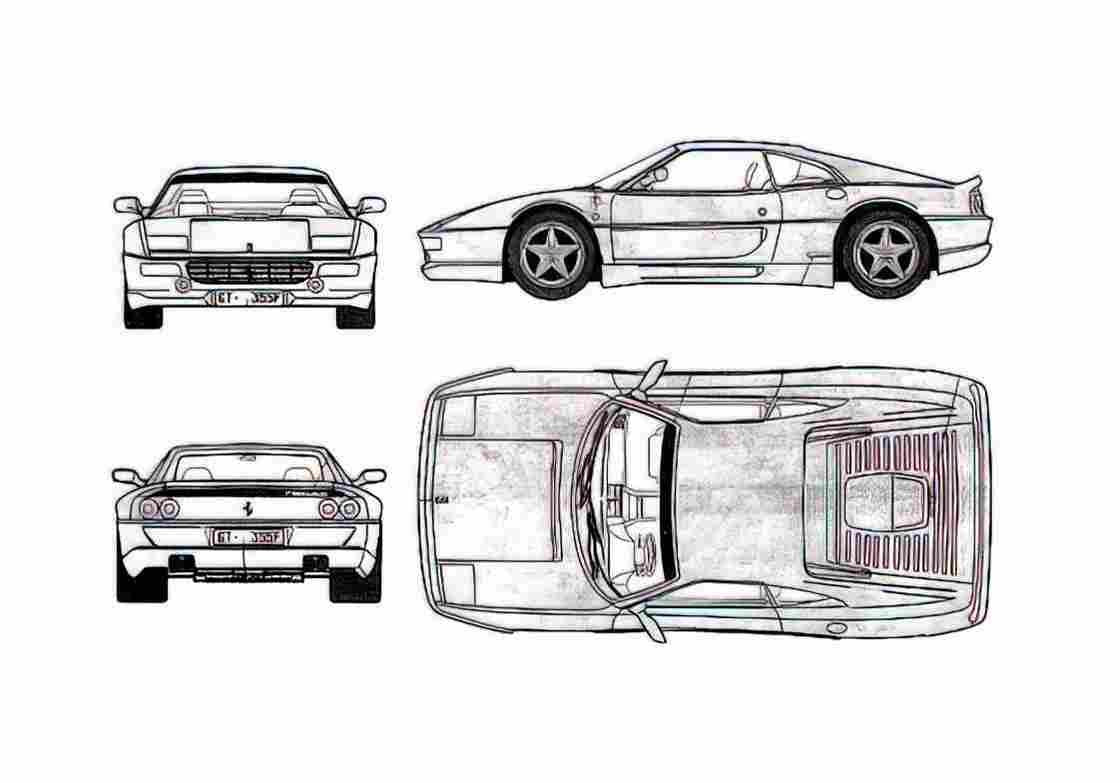 Blueprint Ferrari F355 Berlinetta Coupe 1994 A4 Photo Print
