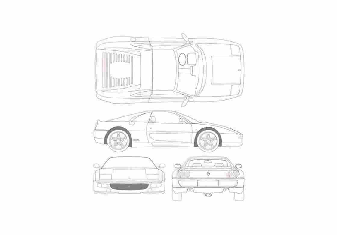 Blueprint Ferrari F355 Berlinetta Coupe 1995 A4 Photo Print