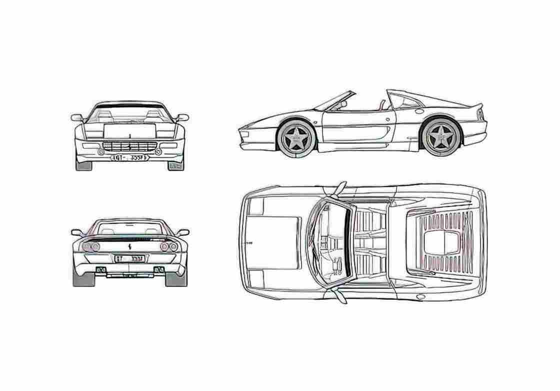 Blueprint Ferrari F355 GTS Targa 1994 A4 Photo Print
