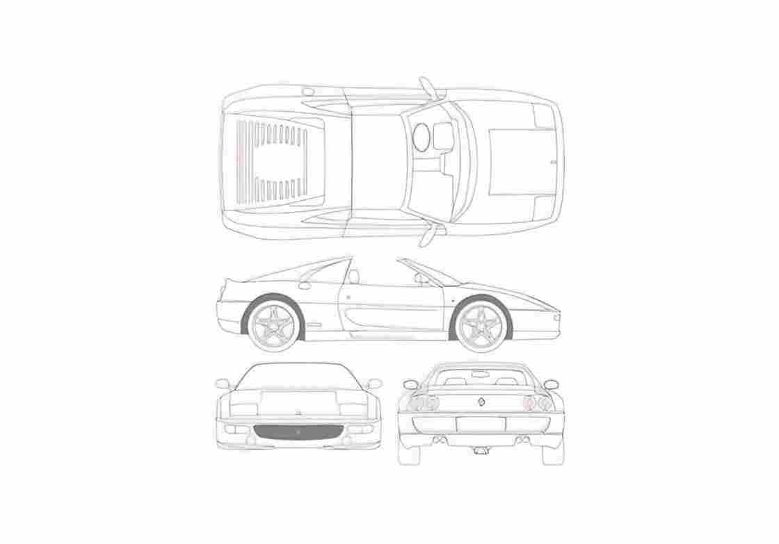 Blueprint Ferrari F355 GTS Targa 1995 A4 Photo Print
