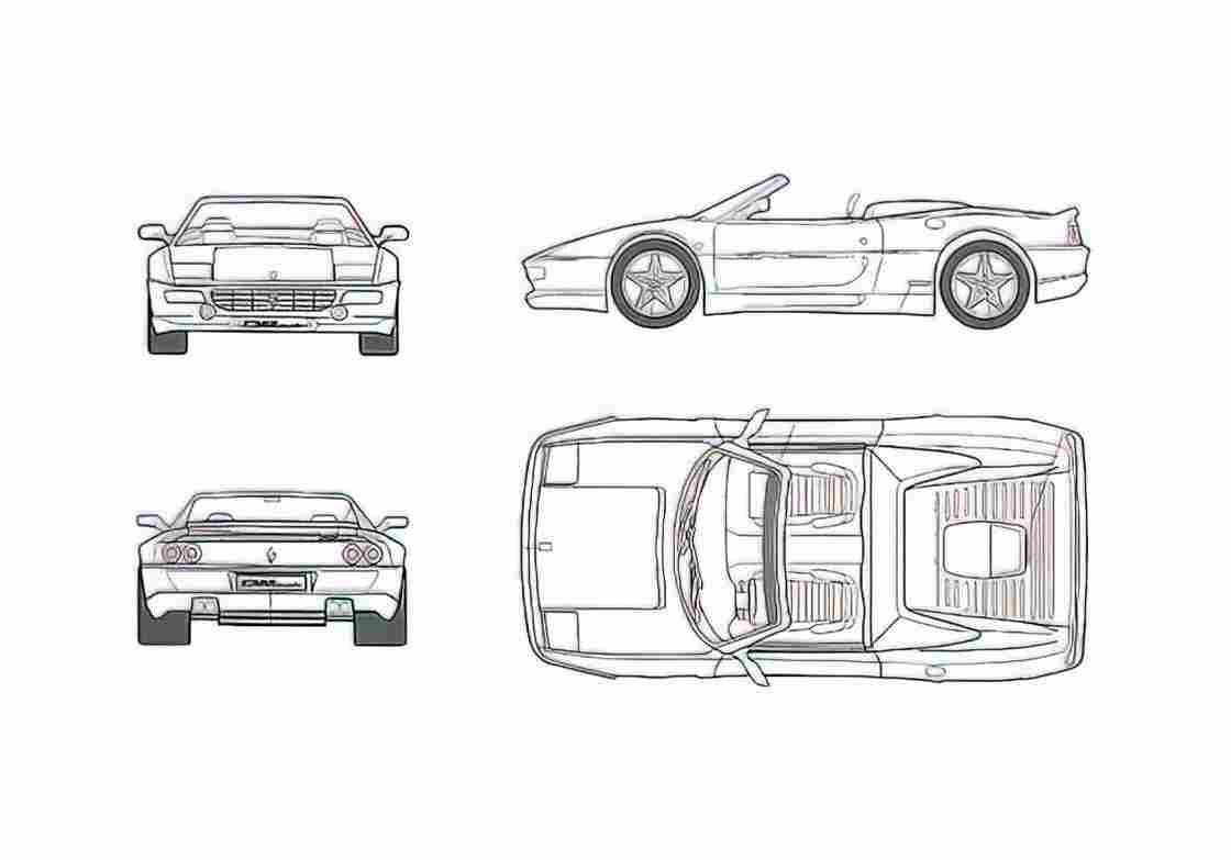 Blueprint Ferrari F355 Spider Cabriolet 1995 A4 Photo Print