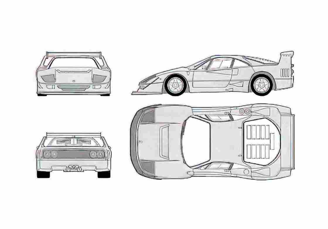 Blueprint Ferrari F40 Competizione Coupe 1989 A4 Photo Print