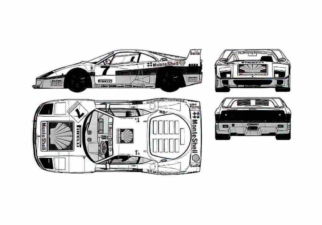 Blueprint Ferrari F40 Competizione Coupe 1990 A4 Photo Print