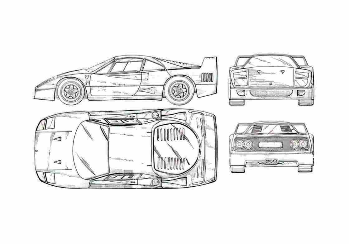 Blueprint Ferrari F40 Coupe 1987 A4 Photo Print
