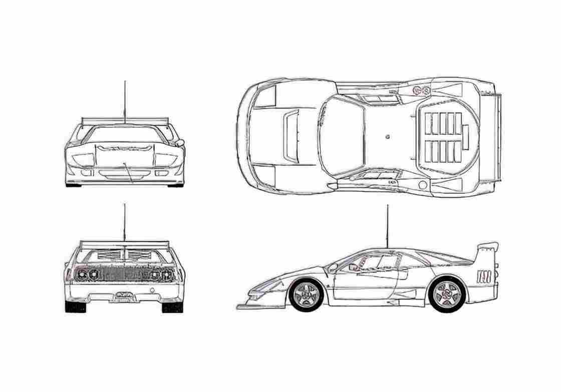 Blueprint Ferrari F40 LM Coupe 1990 A4 Photo Print
