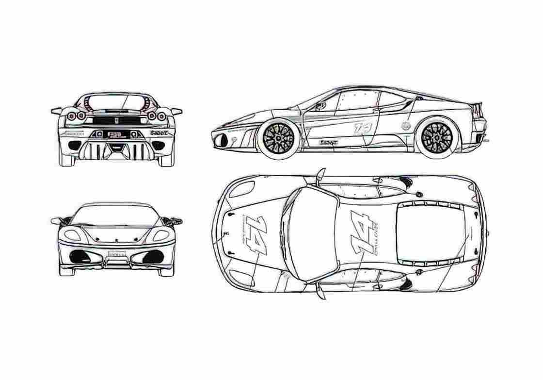 Blueprint Ferrari F430 Challenge Stradale Coupe 2007 A4 Photo Print