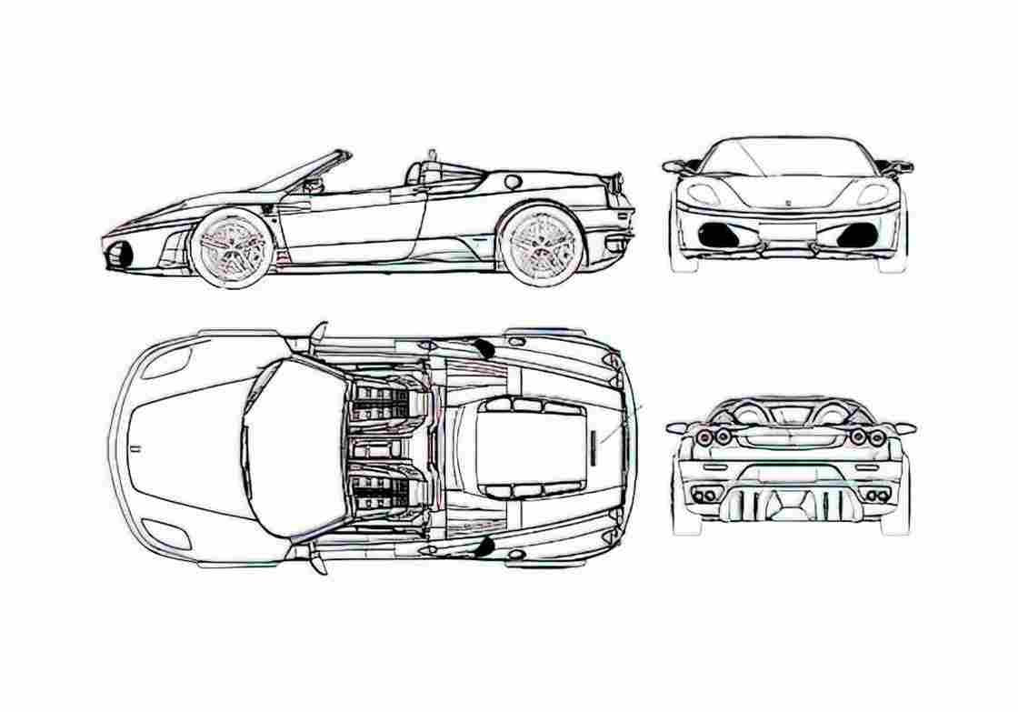 Blueprint Ferrari F430 Spider Cabriolet 2005 A4 Photo Print