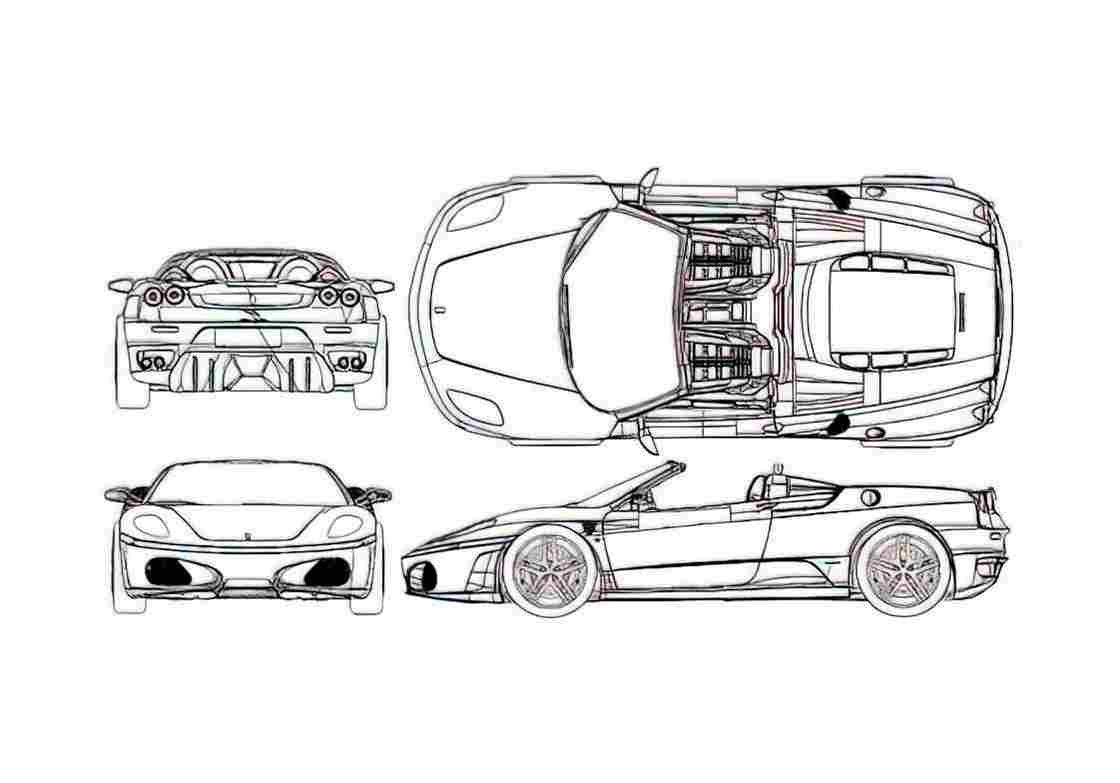 Blueprint Ferrari F430 Spider Targa 2004 A4 Photo Print