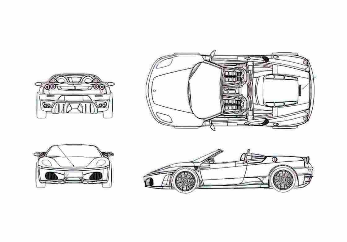 Blueprint Ferrari F430 Spider Targa 2005 A4 Photo Print