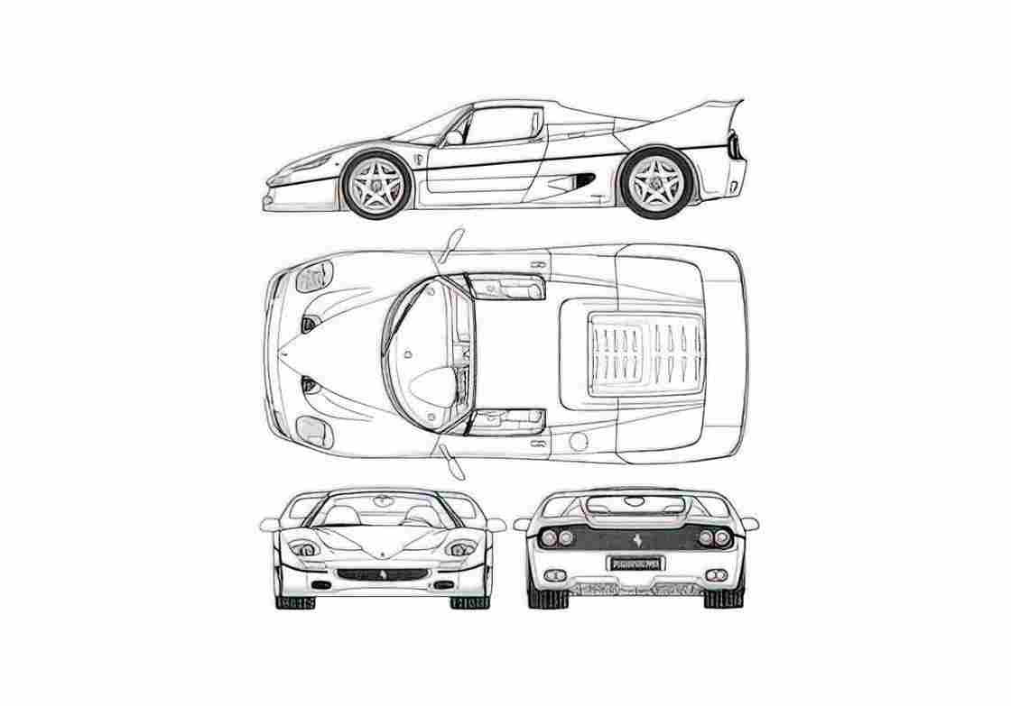 Blueprint Ferrari F50 Coupe 1995 A4 Photo Print