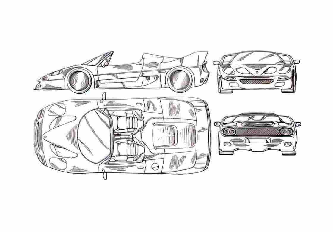 Blueprint Ferrari F50 Spider Targa 1995 A4 Photo Print