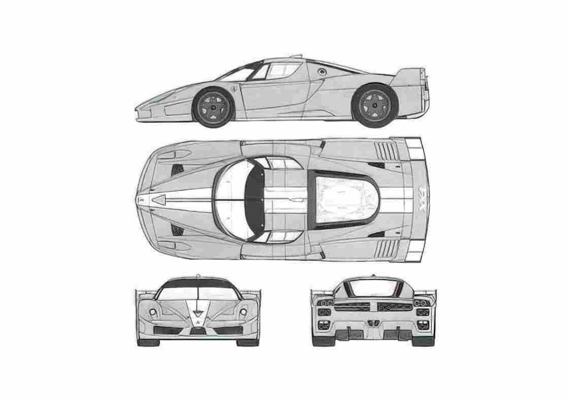Blueprint Ferrari FXX Coupe 2006 A4 Photo Print
