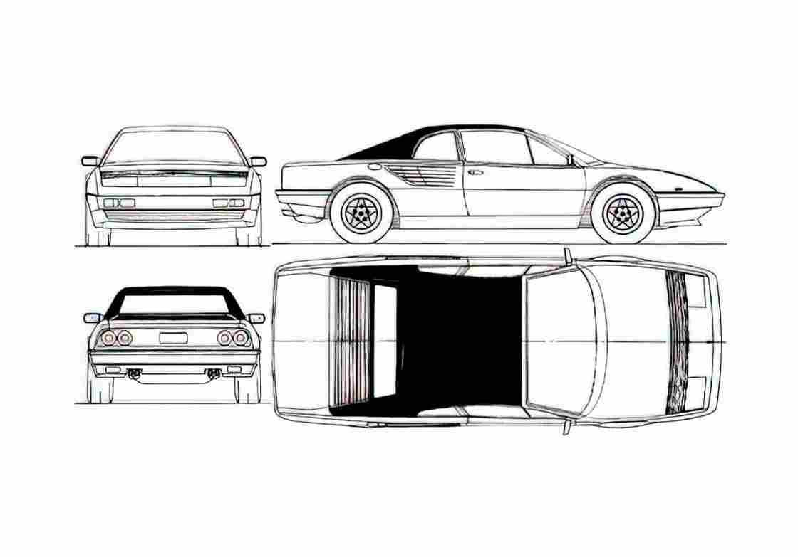 Blueprint Ferrari Mondial Cabriolet 1983 A4 Photo Print