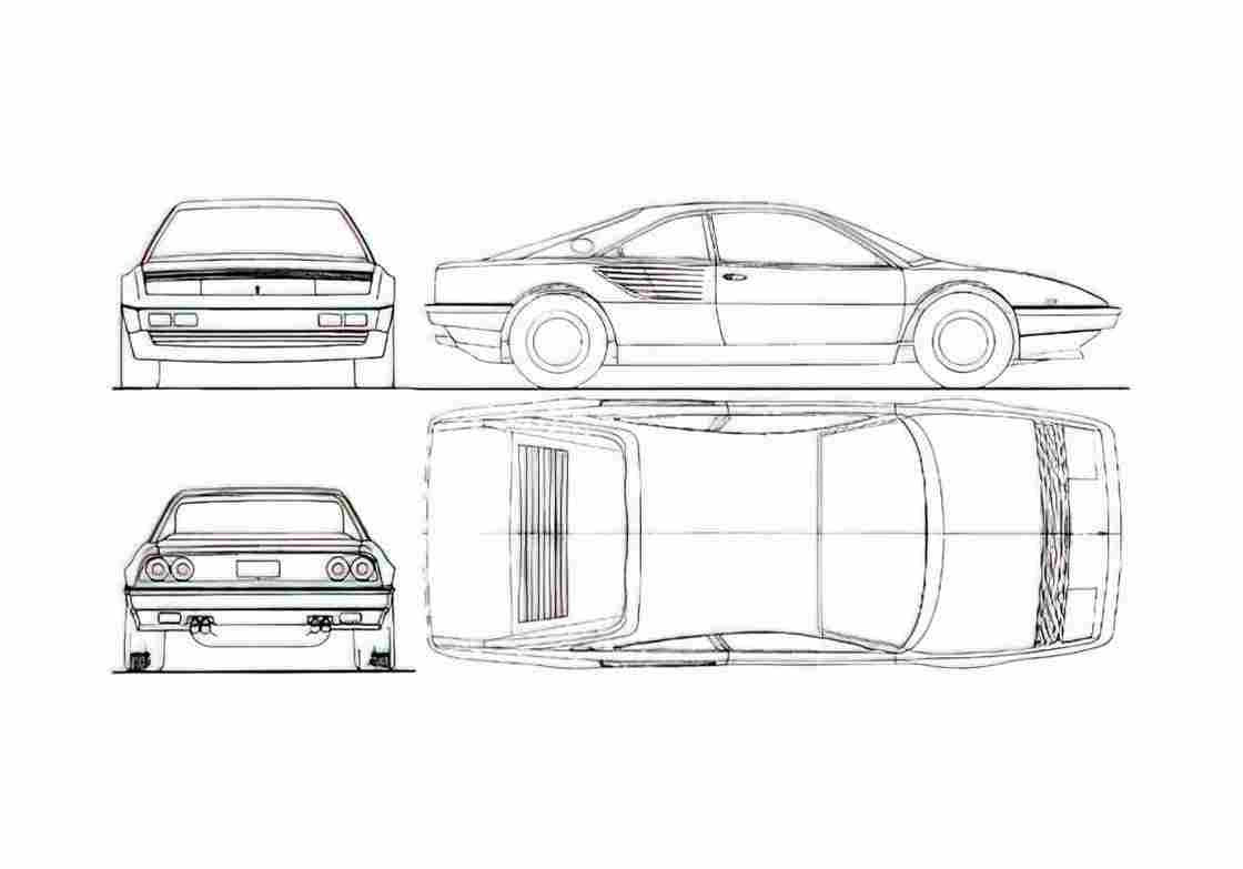 Blueprint Ferrari Mondial Quattrovalvole Coupe 1981 A4 Photo Print