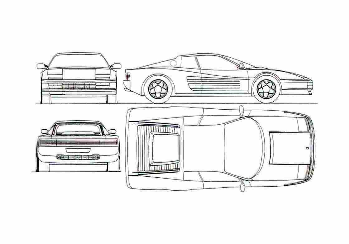 Blueprint Ferrari Testarossa Coupe 1989 A4 Photo Print