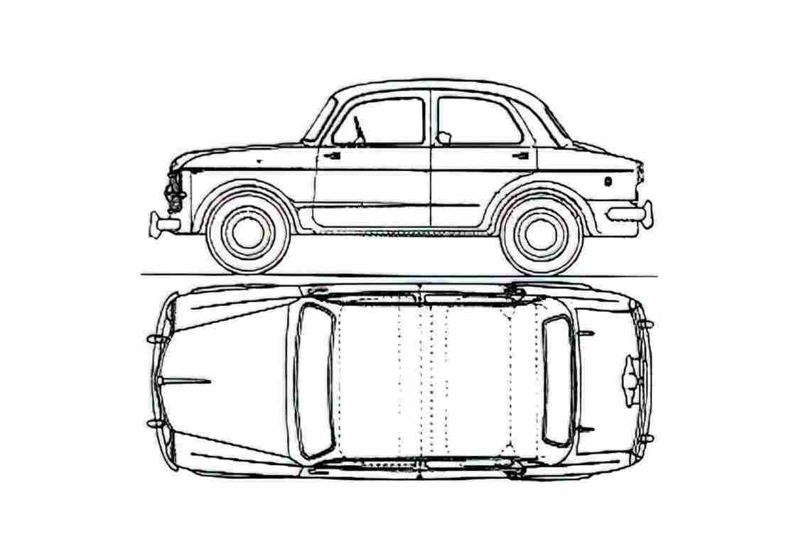 Blueprint Fiat 1100 103 Millecento Sedan 1959 A4 Photo Print
