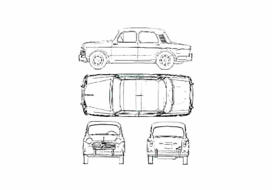 Blueprint Fiat 1100 103 Sedan 1954 A4 Photo Print