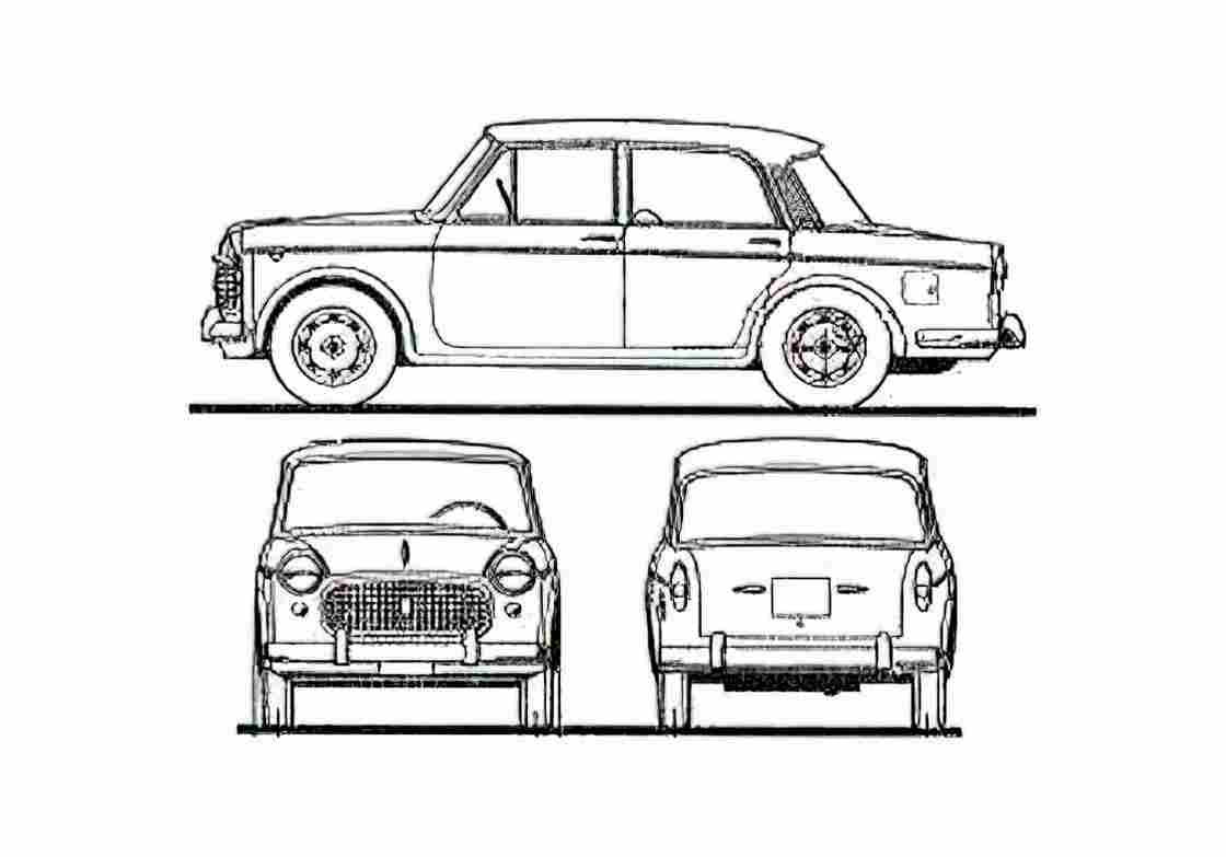 Blueprint Fiat 1100 Millecento Export Sedan 1960 A4 Photo Print