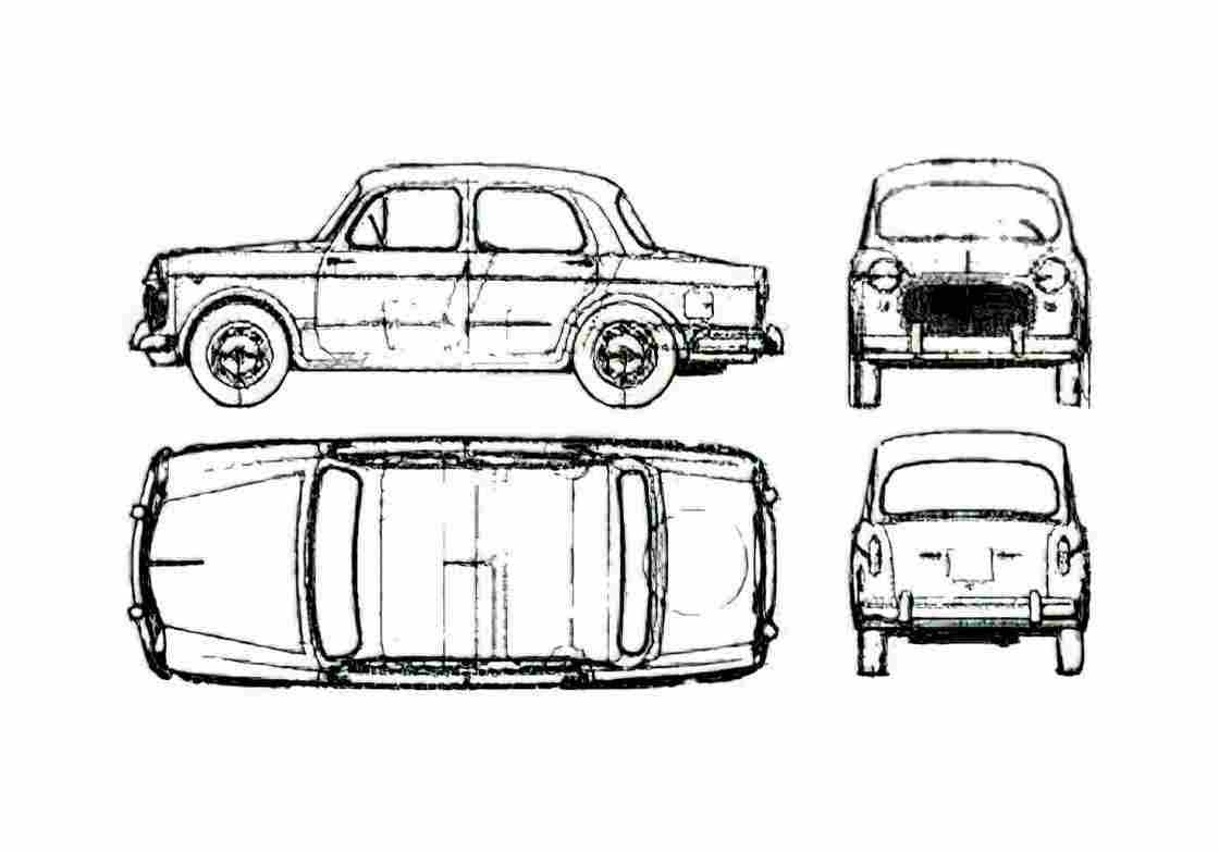 Blueprint Fiat 1100 Sedan 1960 A4 Photo Print