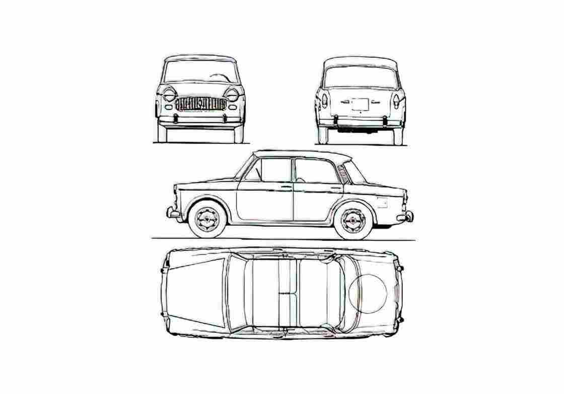 Blueprint Fiat 1100D Millecento Sedan 1962 A4 Photo Print