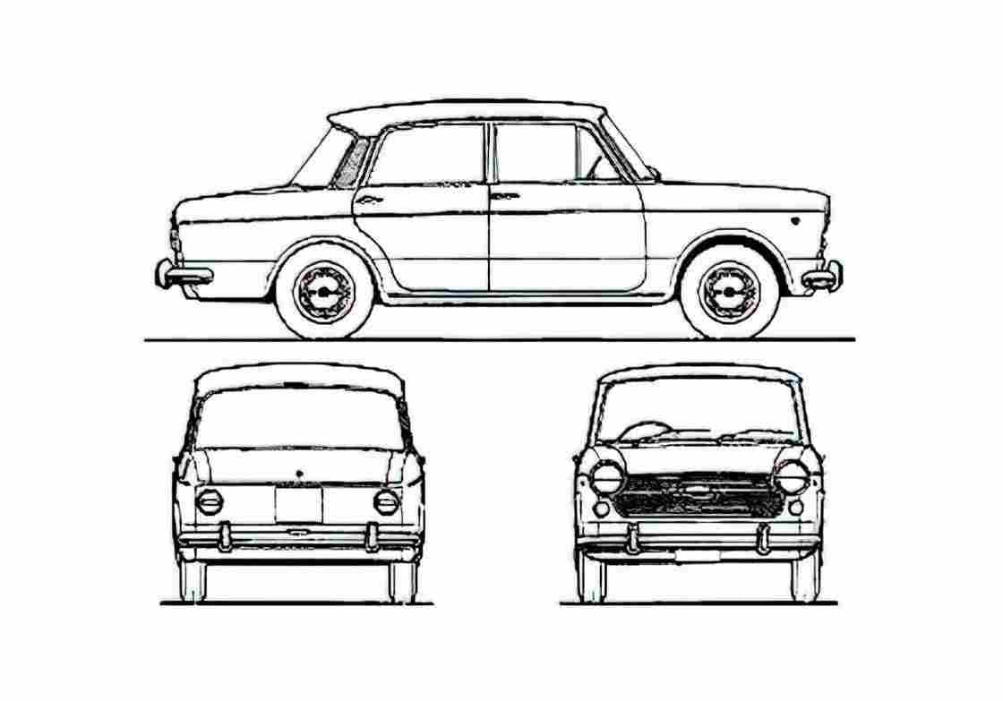 Blueprint Fiat 1100R Millecento Sedan 1967 A4 Photo Print